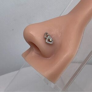 Silver double heart nose stud